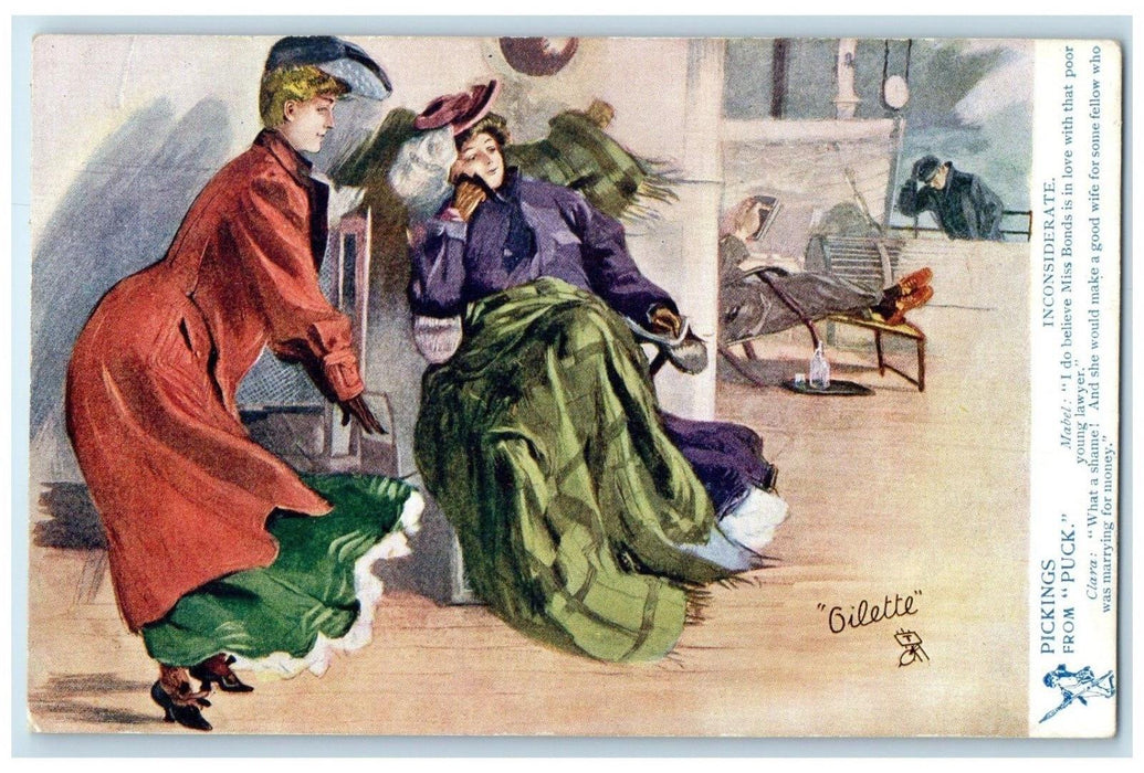 c1905 Pickings From Puck Girls Inconsiderate Oilette Tuck's Antique Postcard