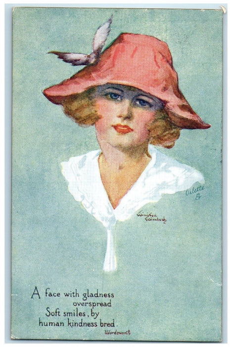 1923 Pretty Woman Hand Painted Winburh Signed Oilette Tuck's Vintage Postcard