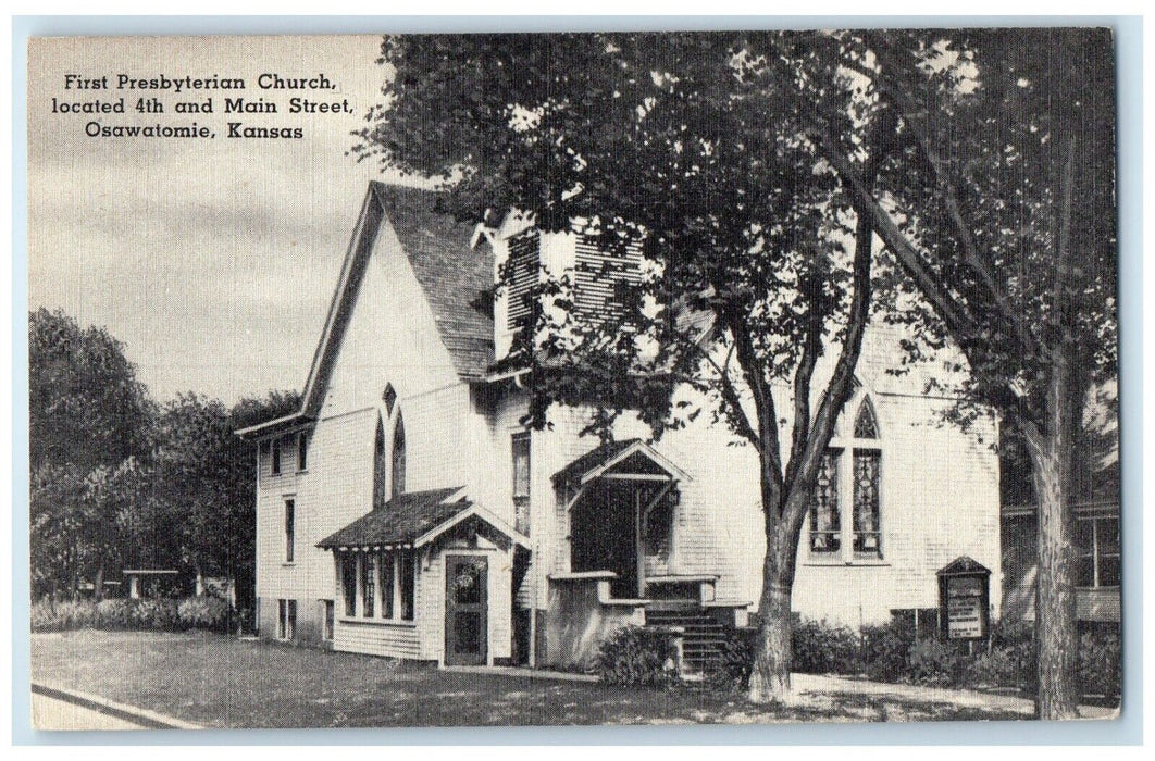 c1940 First Presbyterian Church Main Street Osawatomie Kansas Vintage Postcard