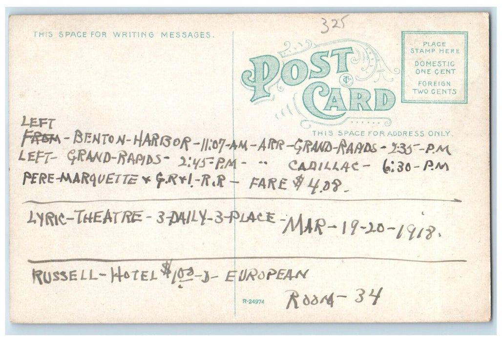 c1910 Busy Day Mitchell Street Buildings Road Cadillac Michigan Vintage Postcard