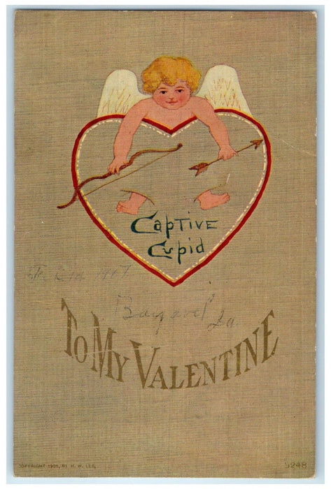 c1905 Valentine Cupid Angel Hearts Bow And Arrow Unposted Antique Postcard