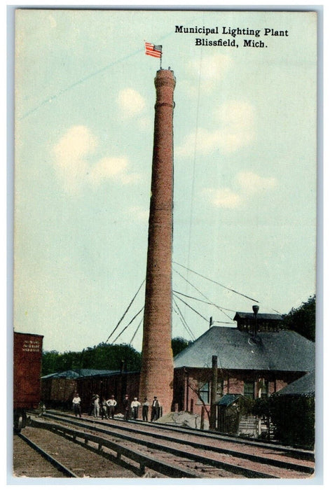 1910 Municipal Lighting Plant Tower Blissfield Michigan Antique Vintage Postcard