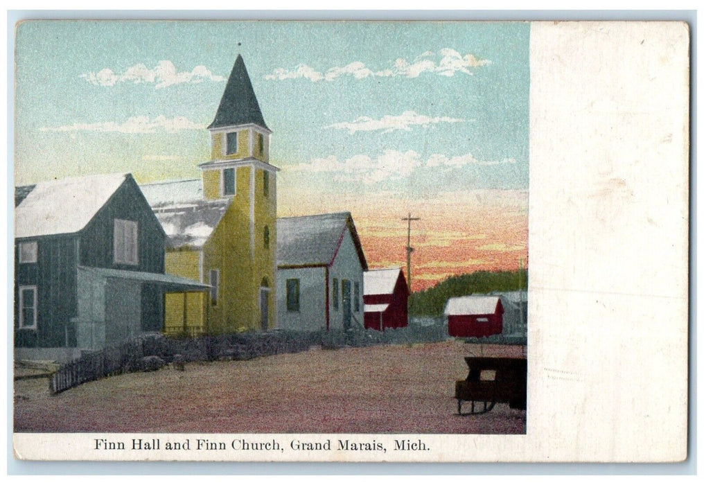 c1910 Exterior View Finn Hall Finn Church Grand Marais Michigan Antique Postcard