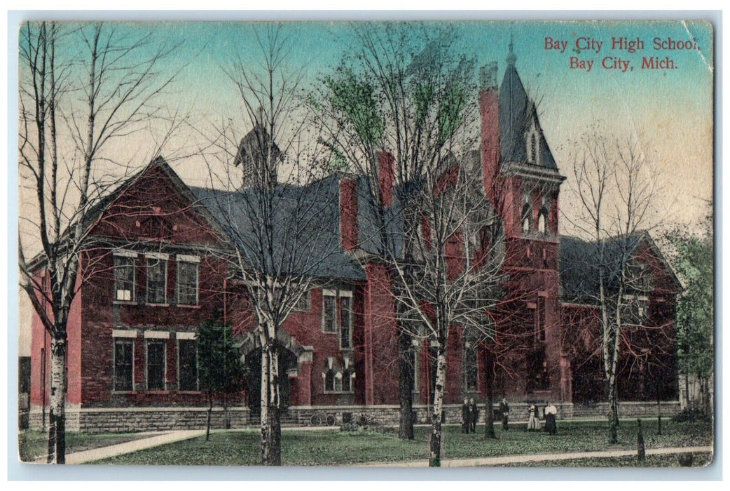 c1910 Exterior View Bay City High School Building Bay City Michigan MI Postcard