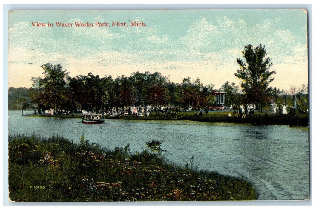 c1910's View In Water Works Park Boat Flint Michigan MI Posted Antique Postcard