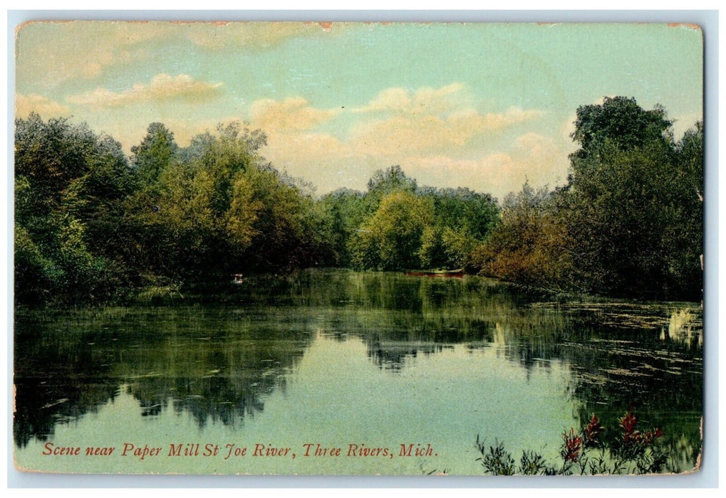 c1910's Scene Near Paper Mill St. Joe River Three Rivers Michigan MI Postcard