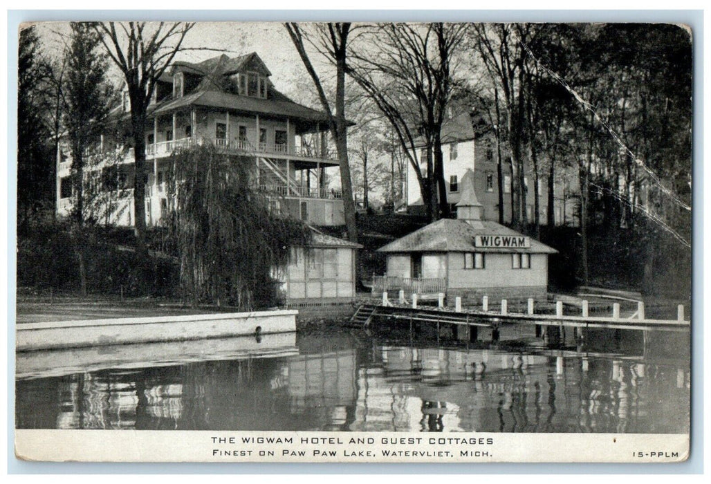 c1940 Wigwam Hotel Guest Cottages Watervliet Michigan Unposted Vintage Postcard