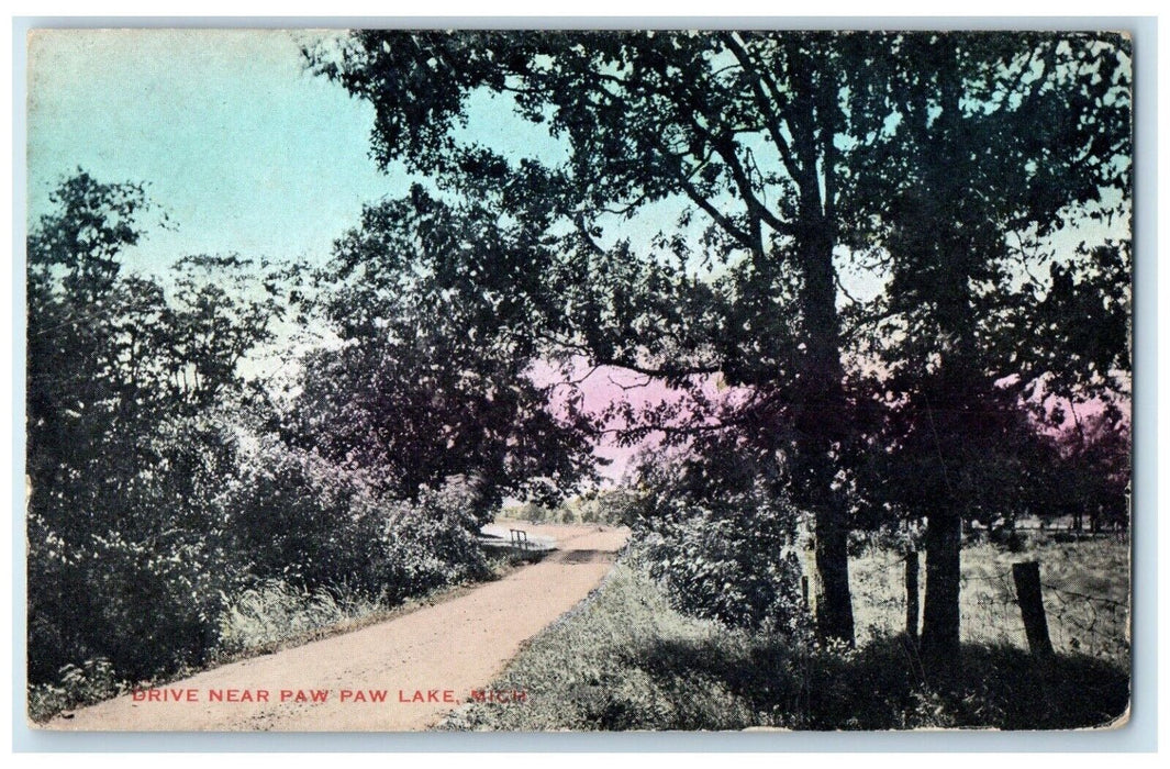 c1910's View Drive Near Paw Paw Lake Michigan MI Posted Antique Postcard