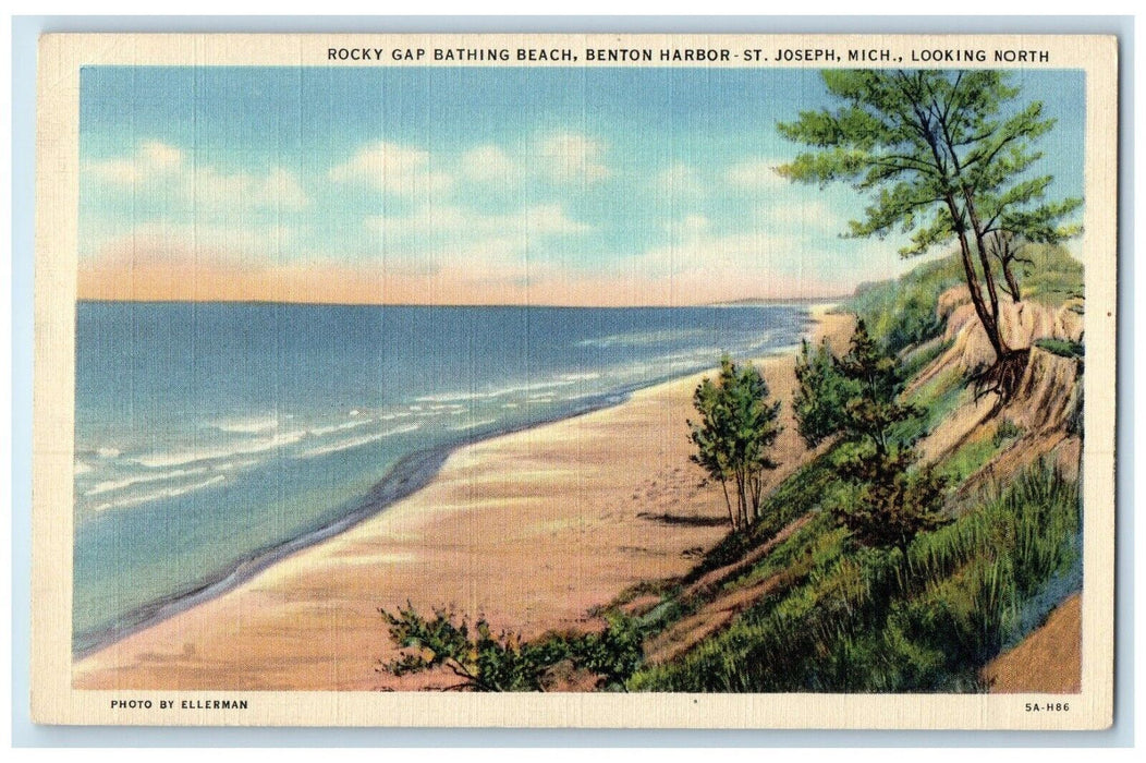 1945 Rocky Gap Bathing Beach Benton Harbor St. Joseph Michigan MI Postcard