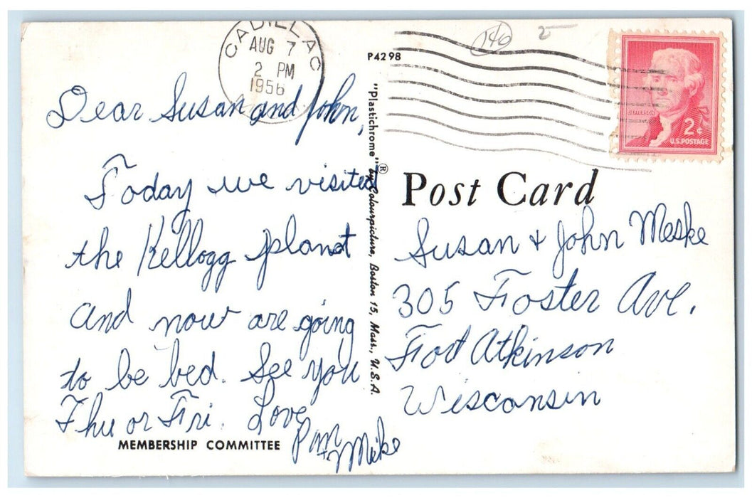 1956 Three Cats Blue Gingham Inn Motel Cadillac Michigan Vintage Posted Postcard