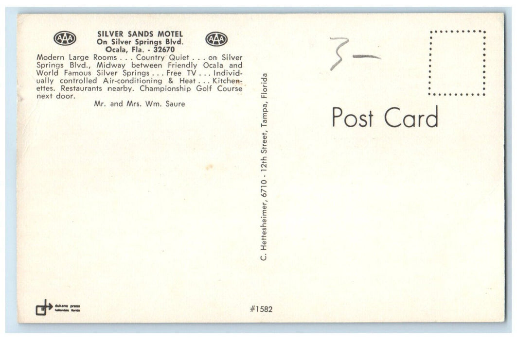 c1960 Silver Sands Motel Exterior Silver Springs Blvd. Ocala Florida FL Postcard