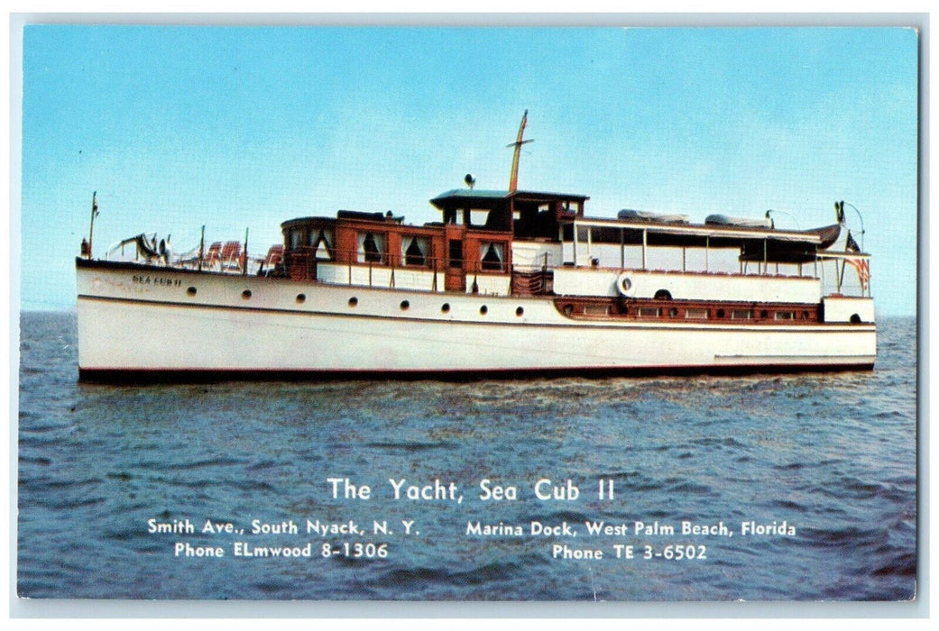 c1960 Yacht Sea Cub II Marina Dock Ferry Ship West Palm Beach Florida Postcard