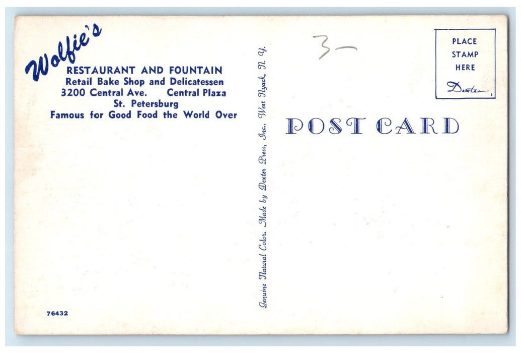 c1960 Wolfie's Restaurant Fountain Bake Shop St. Petersburg Florida FL Postcard