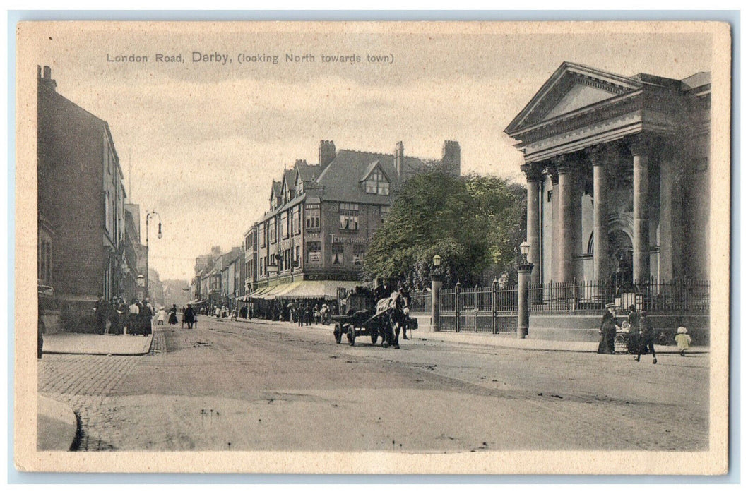 c1910 Looking North Towards Town London Road Derby Derbyshire England Postcard