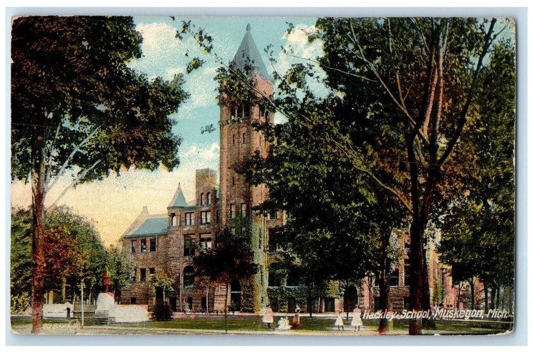 1910 Exterior View Hackley School Building Muskegon Michigan MI Antique Postcard