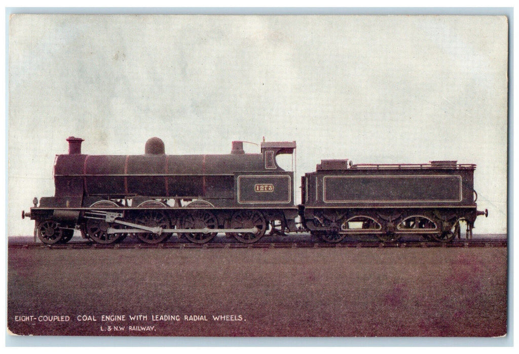 c1910 Train No. 1273 Eight Coupled Coal Engine L. & NW Railway England Postcard