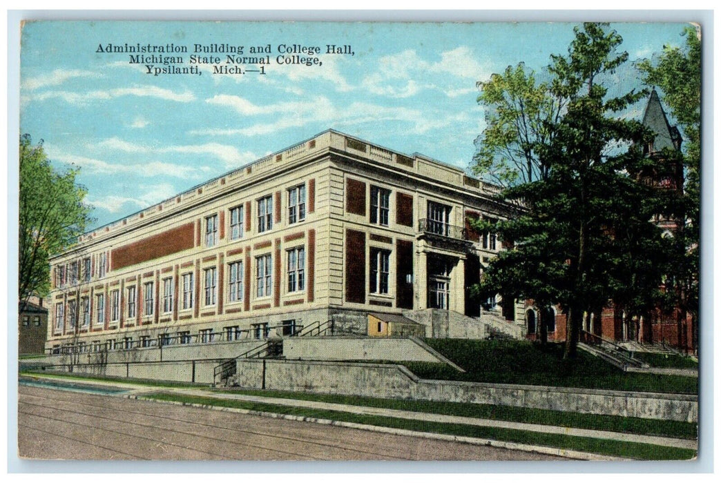 1910 Administration College Hall Michigan State Normal College Michigan Postcard