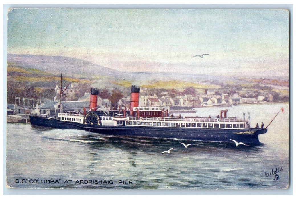 c1910's SS Steamer Ship Columbia At Ardrishaig Pier Oilette Tuck's Postcard