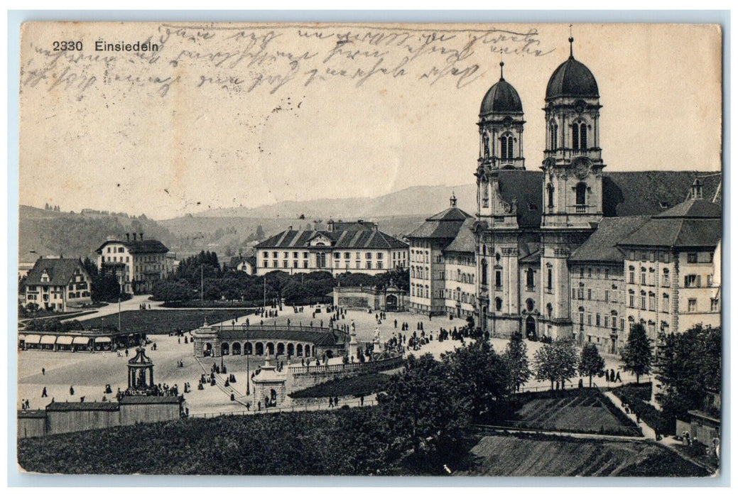 1913 View of Einsiedeln Canton of Schwyz Switzerland Antique Postcard