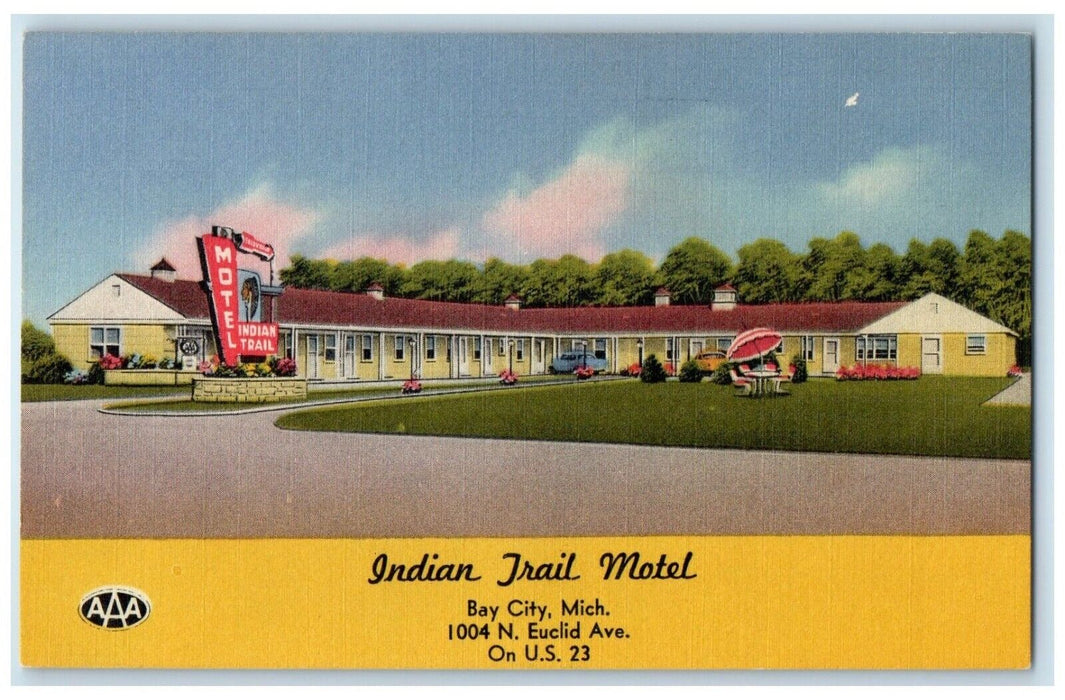 c1940 Exterior Indian Trail Motel Building Bay City Michigan MI Antique Postcard