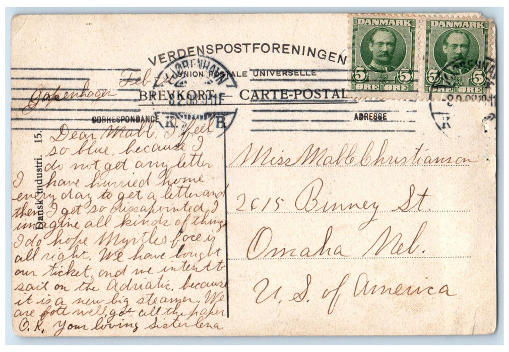 c1910 Aabulevard Copenhagen Denmark Trolley Car Biking Antique Posted Postcard