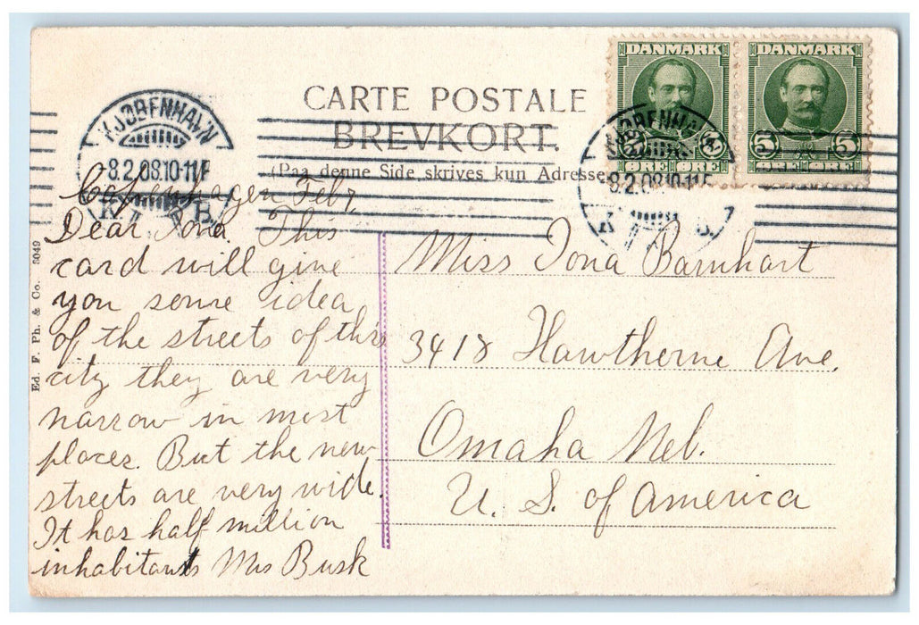 1908 Kobmagergade Copenhagen Denmark Horse Carriage Antique Posted Postcard
