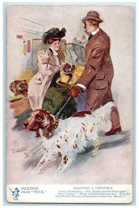 c1910's Picking From Puck Roasting A Chestnut Dogs Oilette Tuck's Postcard