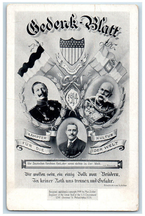 c1920's Commemorative Sheet Wilhelm II Joseph & Hexamer Photos Germany Postcard
