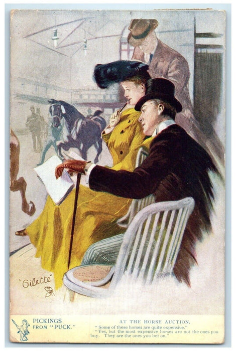 1907 Pickings From Puck At The Horse Auctions Oilette Tuck's Geneva NY Postcard