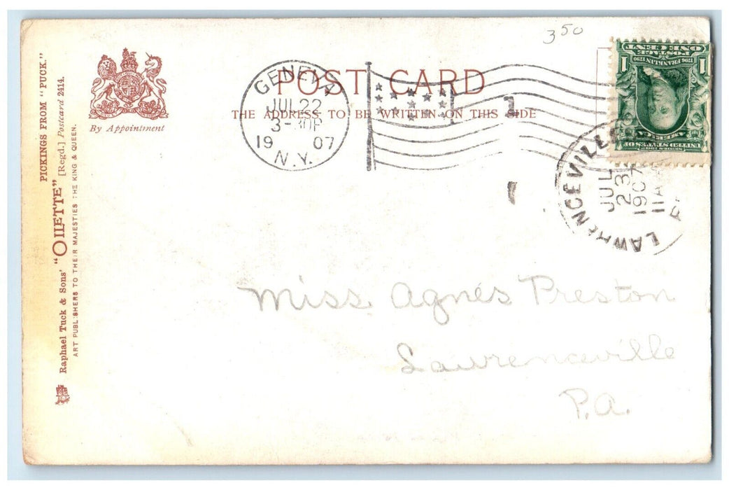 1907 Pickings From Puck At The Horse Auctions Oilette Tuck's Geneva NY Postcard