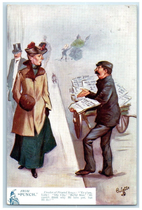 1906 From Punch Vendor Pirated Songs Oilette Tuck's Posted Antique Postcard