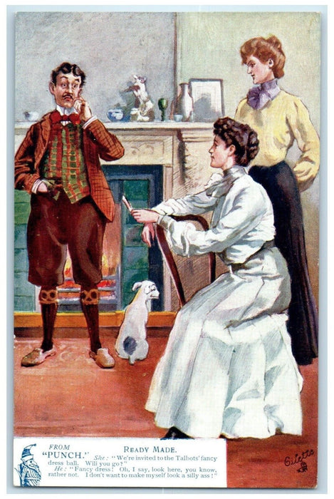 c1910's From Punch Ready Made Dog Scene Oilette Tuck's Unposted Antique Postcard