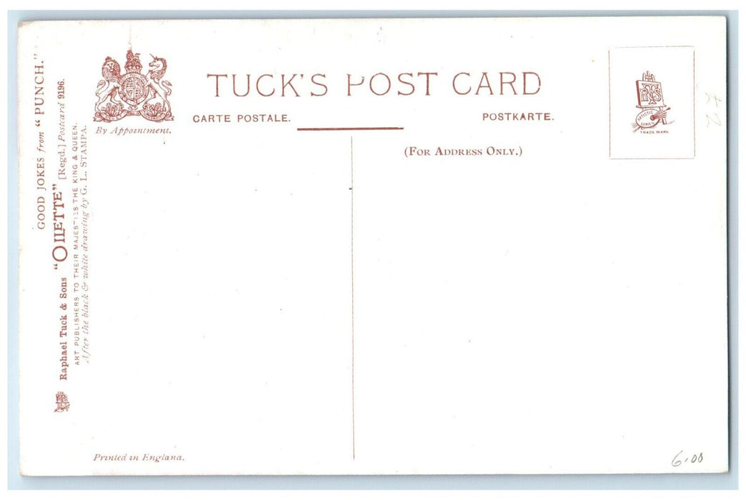 c1910's From Punch Ready Made Dog Scene Oilette Tuck's Unposted Antique Postcard