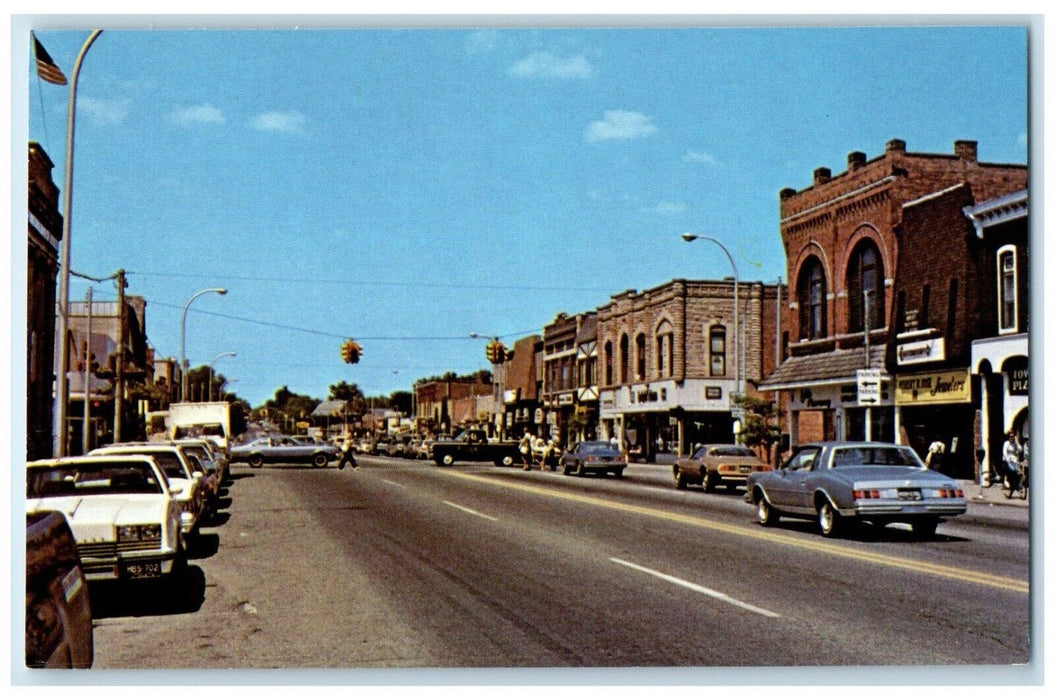 c1960 Corner Main 4th Streets Classic Cars Rochester Michigan Unposted Postcard