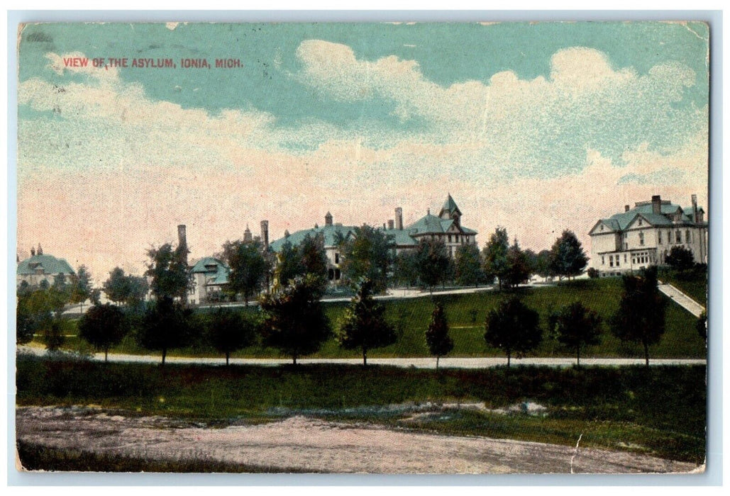 c1910 Overlooking View Asylum Building Trees Ionia Michigan MI Vintage Postcard