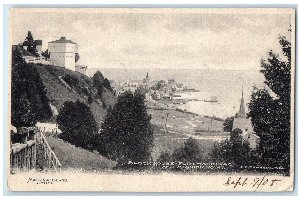 1908 Block House Fort Mackinac Mission Point Mackinac Island Michigan Postcard