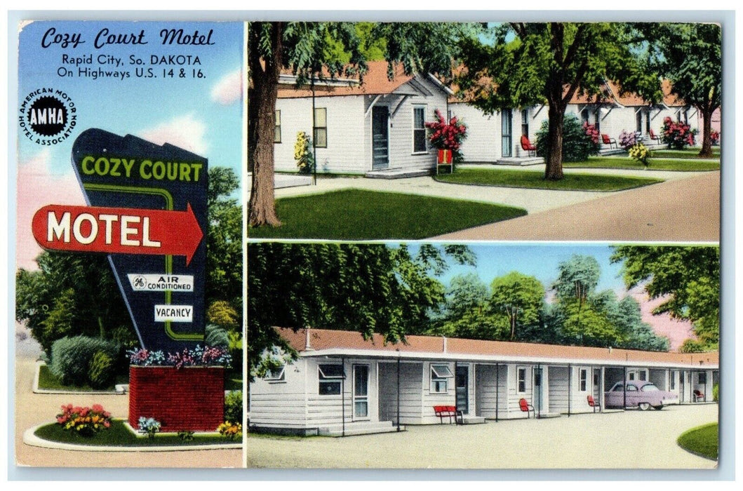 1956 Cozy Court Motel Highways Rapid City South Dakota Vintage Antique Postcard