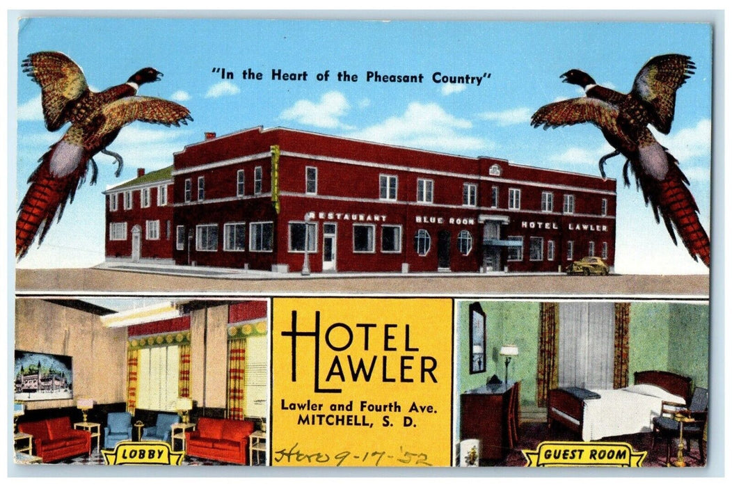 c1940 Hotel Lawler Fourth Ave. Multiview Exterior Mitchell South Dakota Postcard