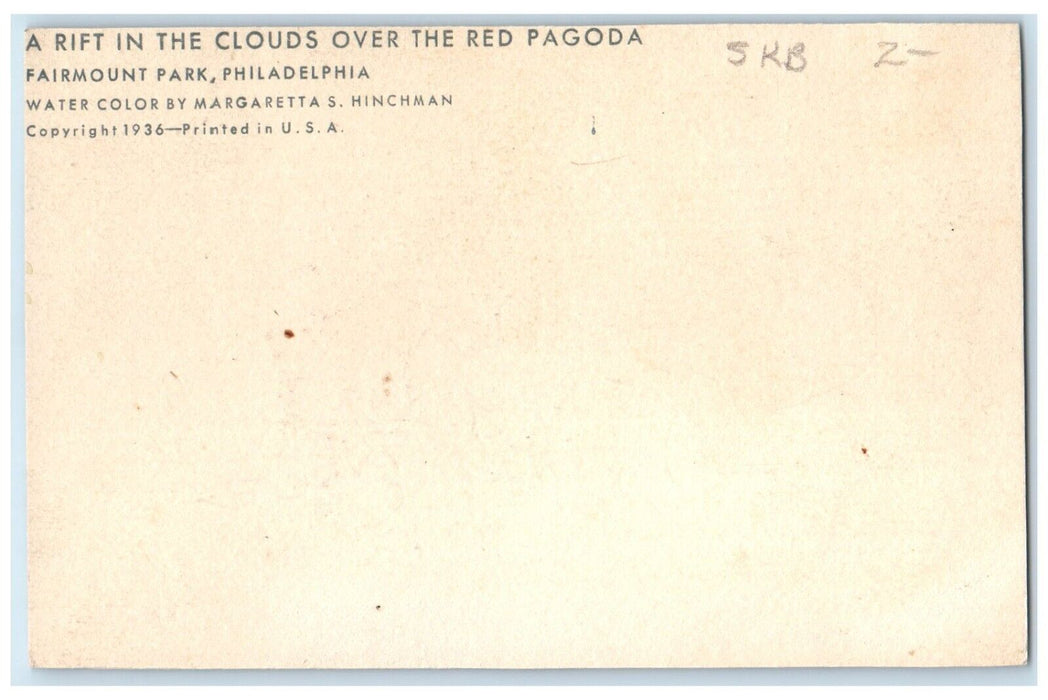 c1936 Rift Clouds Red Pagoda Fairmount Park Philadelphia Pennsylvania Postcard