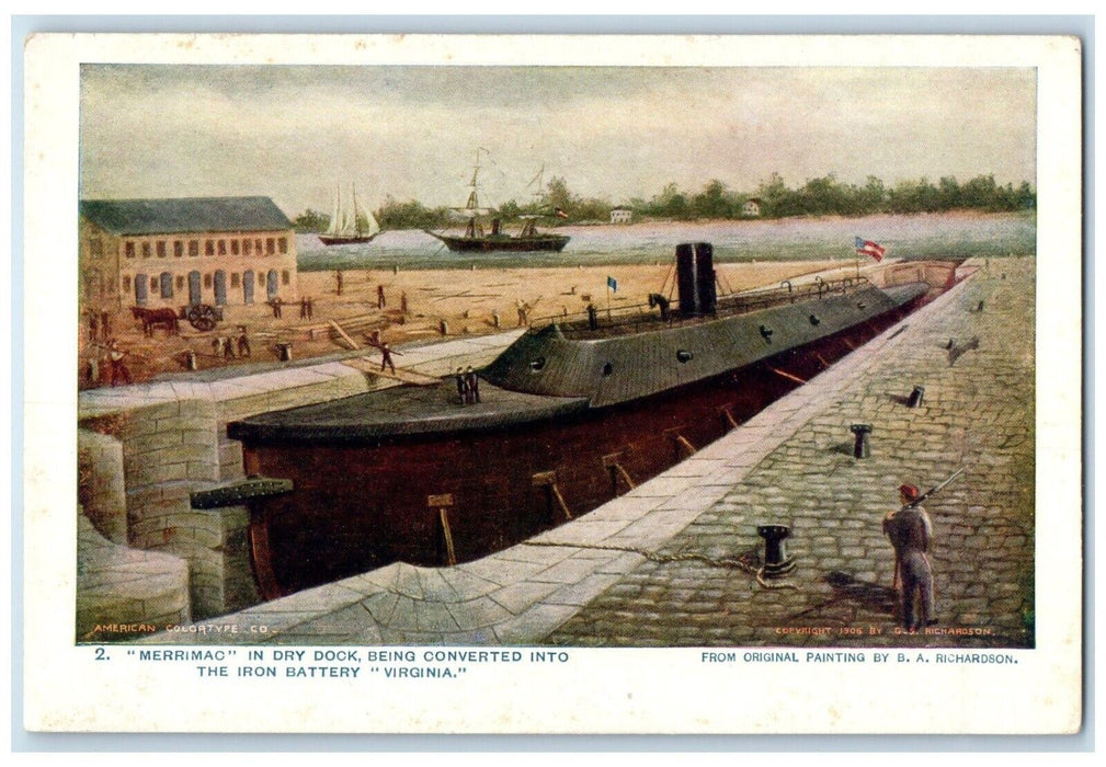 c1907 Merrimac Dry Dock Converted Into Iron Battery Virginia VA Vintage Postcard