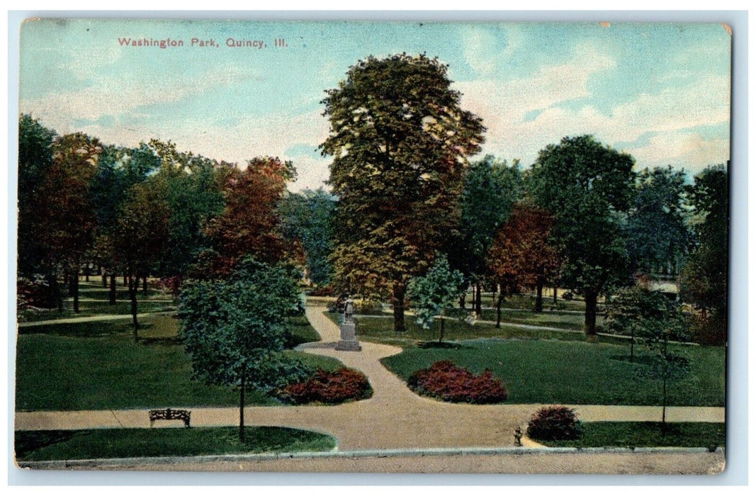 c1910 Washington Park Monument Statue Quincy Illinois Vintage Antique Postcard