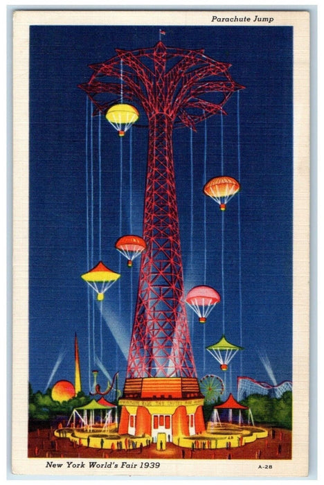 1939 View Of Parachute Jump New York World's Fair Ferris Wheel Vintage Postcard