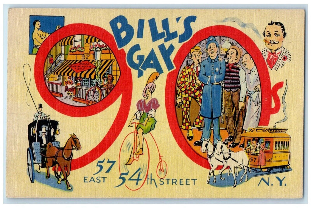Bill's Gay Nineties Restaurant Trolley Horse Carriage New York NY Postcard
