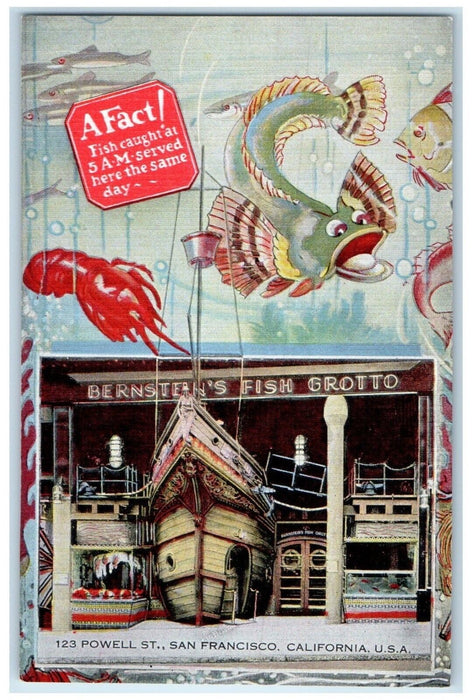 c1930's Bernstein's Fish Grotto Restaurant San Francisco California CA Postcard