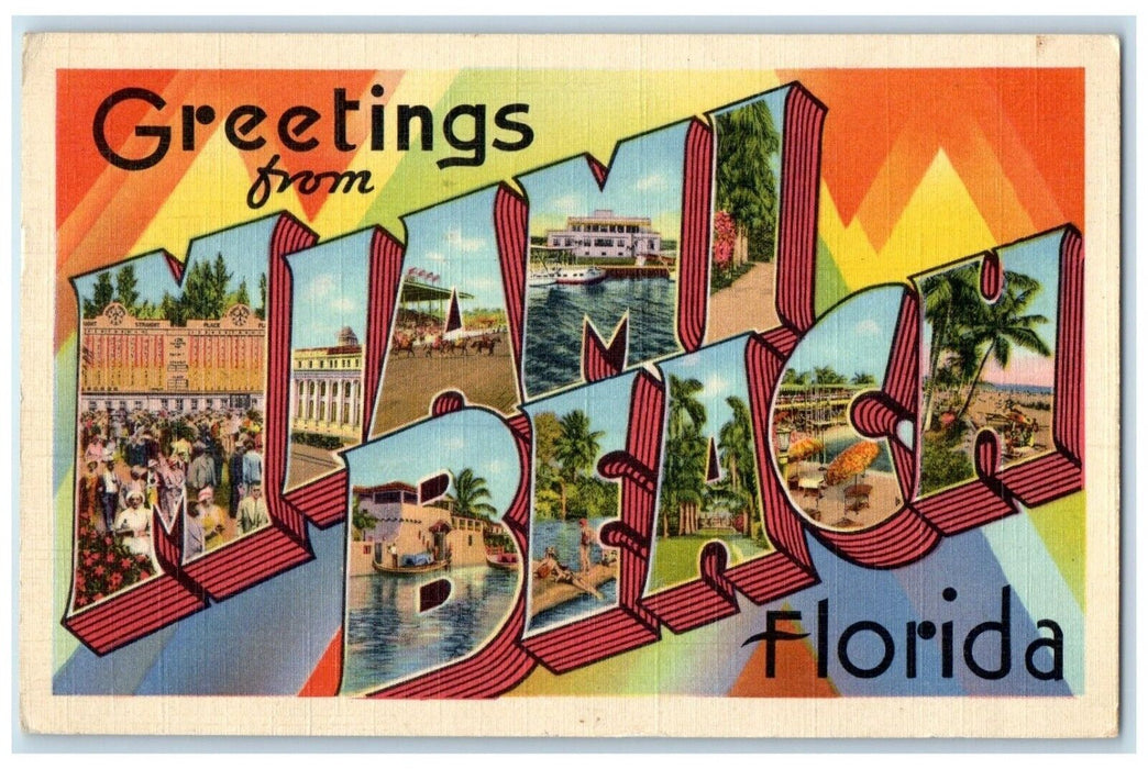 1953 Greetings From Miami Beach Florida FL Large Letters Vintage Postcard