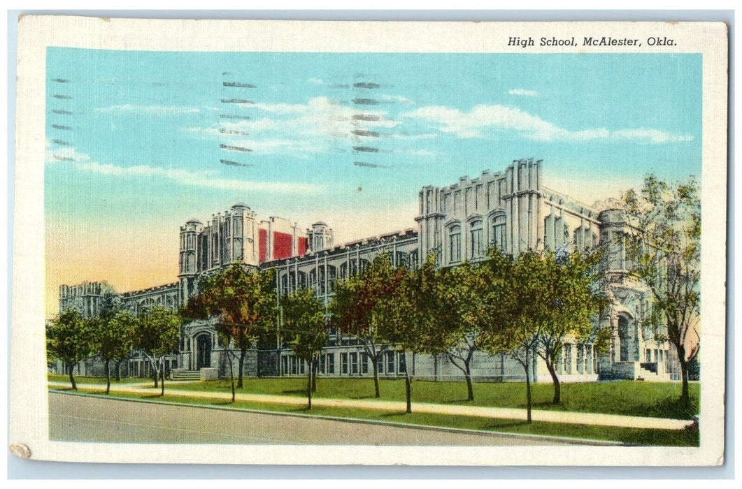 1948 High School Building Street Scene McAlester Oklahoma OK Vintage Postcard