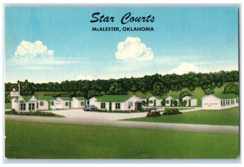 c1950's Star Courts Motel Car Roadside McAlester Oklahoma OK Vintage Postcard
