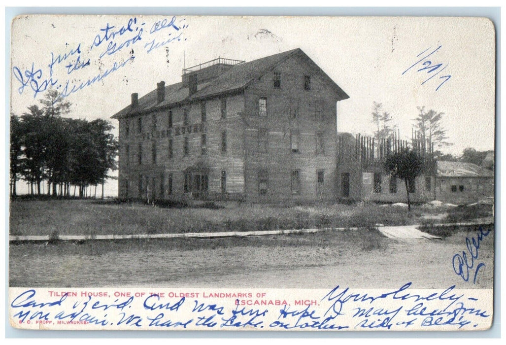 1907 Tilden House One Oldest Landmarks Escanaba Lapeer Michigan Vintage Postcard