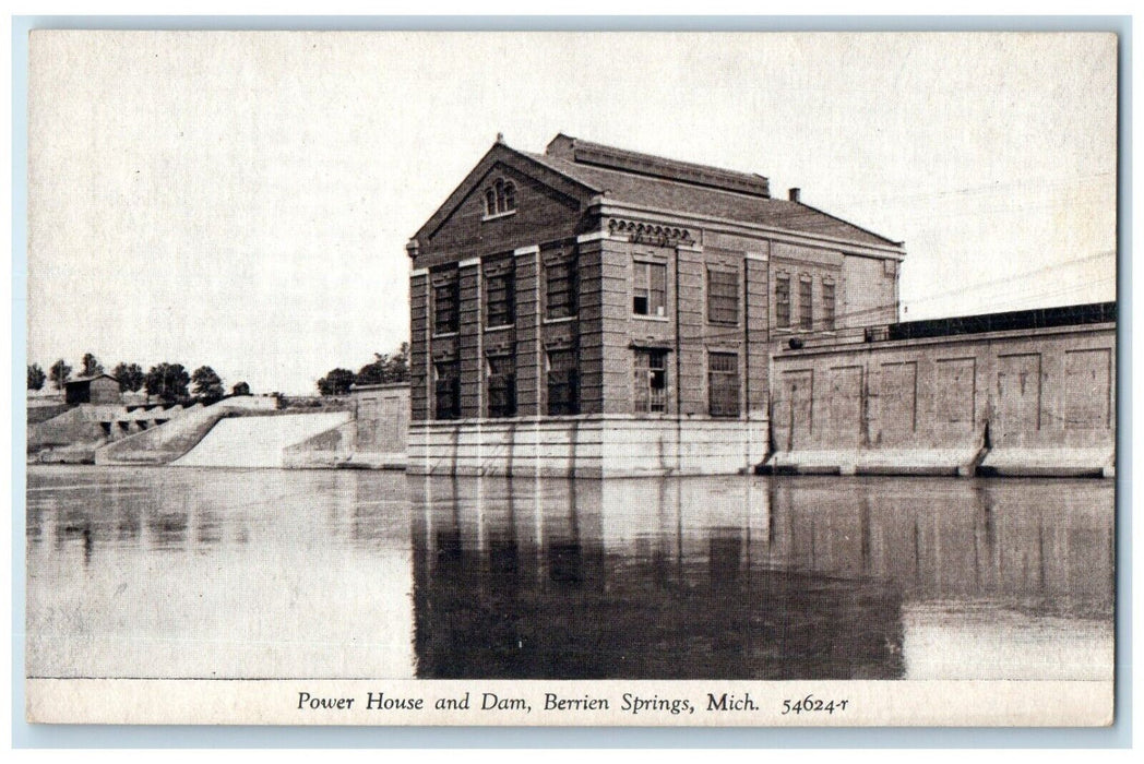 c1940 Power House Dam Berrien Springs Michigan Antique Vintage Souvenir Postcard