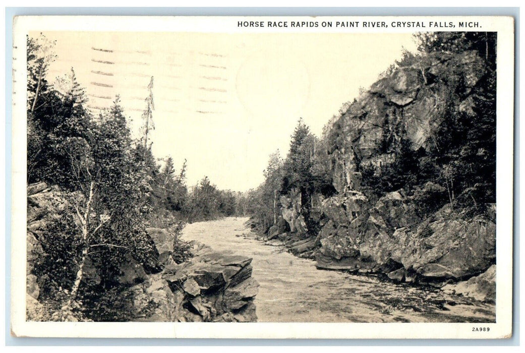 1942 Horse Race Rapids Paint River Crystal Falls Michigan MI Vintage Postcard
